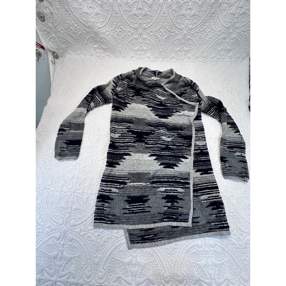 Lucky Brand Southwestern Geometric Open Front Cardigan Grey Black Small